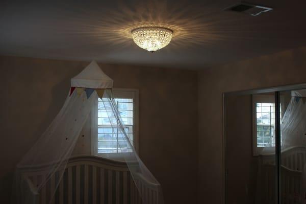 Richard added electrical wiring, a new switch & installed this beautiful chandelier in an upstairs room