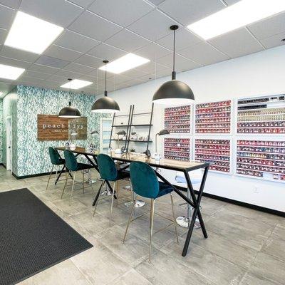 Manicure table and gel polish wall