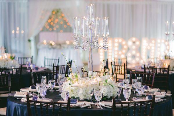 Crystal candelabra with a low centerpiece