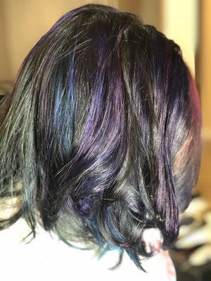 Oil slick balayage highlights