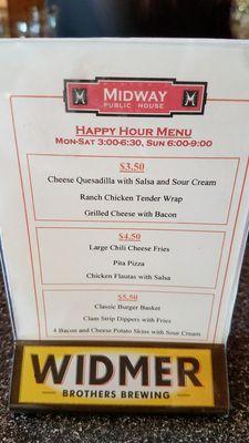 Happy hour menu