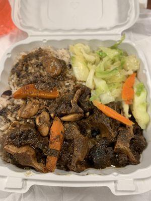 Ox Tails, Rice and Peas with Steamed Cabbage