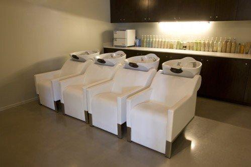 Shampoo bowls at W. Daly Salon Spa, Peachtree City's premier Aveda Salon and Spa.