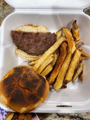 Kids Hamburger. With a burnt bun. Apparently the chefs were OK with his bun??