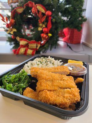 Tonkatsu Bento Box - Fried Pork Chop with rice, seaweed salad, and Japanese style sweet egg