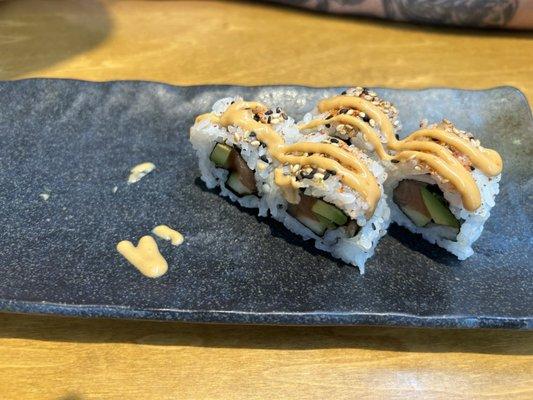 Spicy salmon roll - half eaten