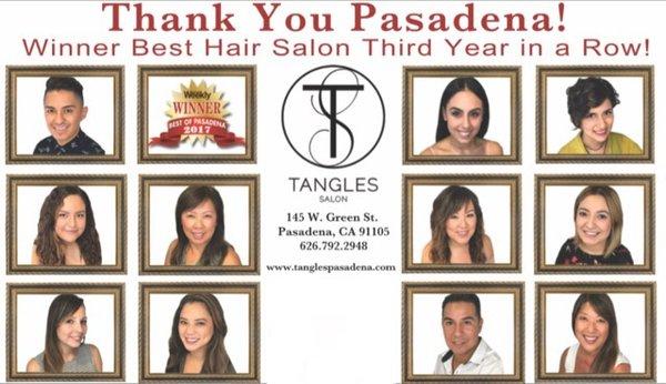 BEST SALON IN PASADENA THIRD YEAR IN A ROW!!!!