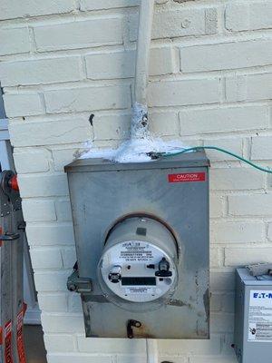 (Before pic) Water coming in from outside through the meter can.