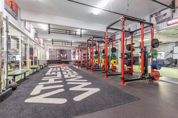 Spacious collegiate style weight room