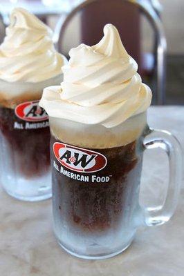 Delicious Root-beer floats with fresh, homemade,  root beer.