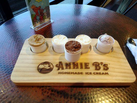 Flight of four ice cream tasting... Two of the key lime accidentally got opened up, so I got an extra.