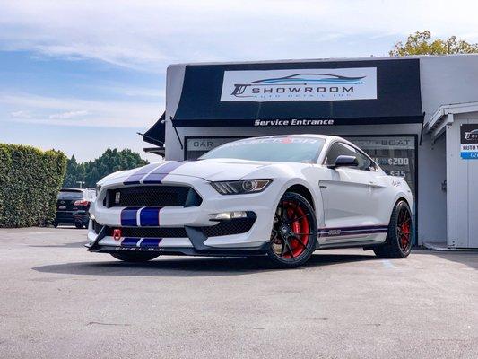 Front of the shop with my Shelby GT350