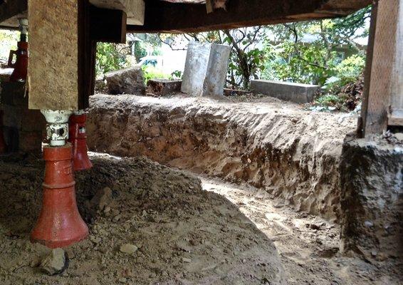 Foundation replacement, excavated and ready for rebar