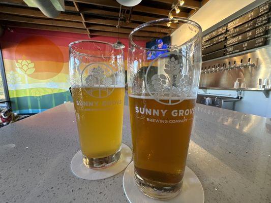 Left: Jandals, a New Zealand IPA (6.4 abv)  Right: Jubilee, an English Mild (4.4 abv)