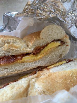 Egg, Cheees and Bacon on a roll - $6.50