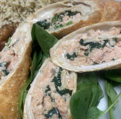 Salmon & Spinach Cheese Steak Rolls