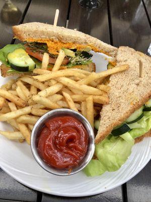 Veggie sandwich with french fries.