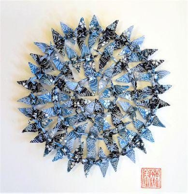 Captivating framed origami constructions by Hiromi Ashlin exclusively at Broadway Gallery: "Kangei", 10" x 10", Origami Paper