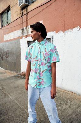 Roberta Oaks modern aloha shirt. Made in Hawaii.