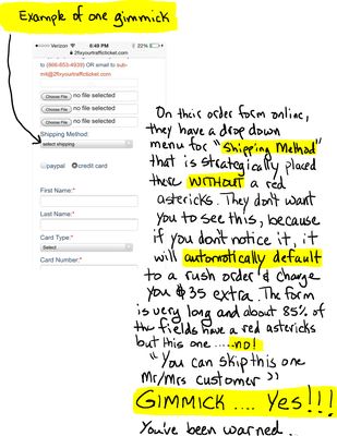 example of a gimmick from their website order form