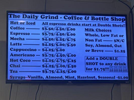 Coffee menu