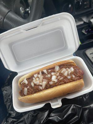 Chili dog with onions