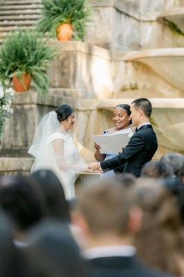 Our wedding ceremony in front of the Swan House. Photo by Leigh Wolfe Photography.