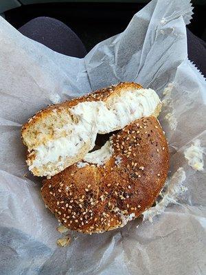 Bagel with scallion bacon cream cheese