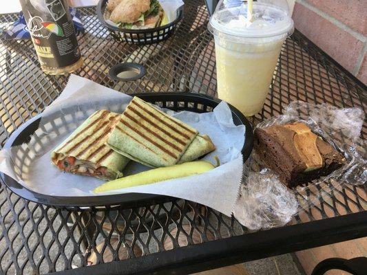 Maggie's Farm Wrap, Piña Colada Smoothie, & Brownie