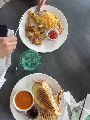 Omelette of the day and turkey panini