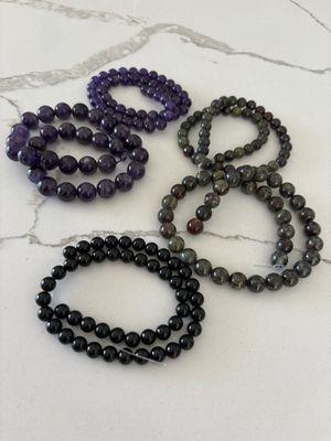 Amethyst, Onyx, Bloodstone. Much more gorgeous in real life.