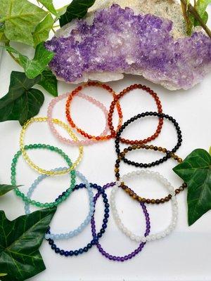 We have a wide selection of healing gemstone bracelets from dainty 4mm beads to statement 12mm beads.