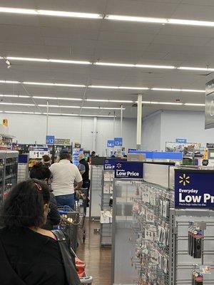 Walmart where you'll get the greatest customer service. One register open 30+ people in line for checkout