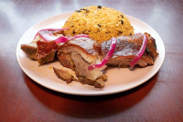 Pernil with arroz con gandules