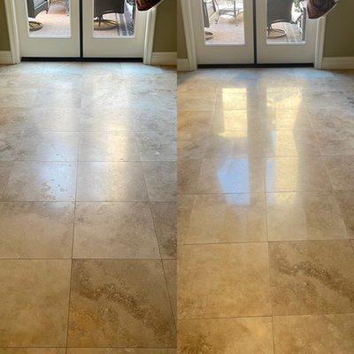 Worn down or etched Travertine?  We hone and polish natural stone floors!