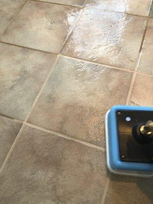 Cleaning the tile and grout with fantastic results!