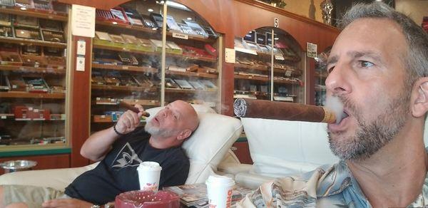 Johnny and Rob smoking an E.P. Carrillo INCH Natural #58 Presidente on 7/10/19.