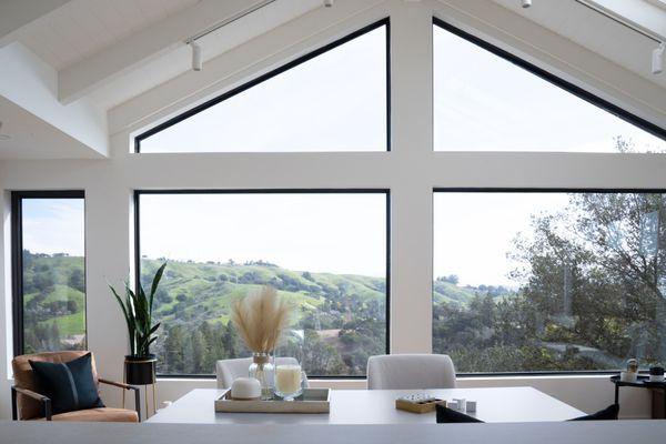 Serene living space with expansive views, blending indoor-outdoor feel in Lafayette, CA. #LivingRoom #HomeDesign #LafayetteCA