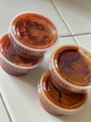 On the right is their Salsa and left is their super hot sauce, woohoo!