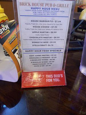 Happy hour menu