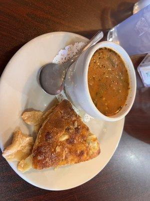 Chicken pecan quiche and veggie soup