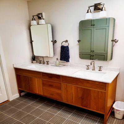 Phinney Ridge Bathroom Remodel. The vanity is from Room & Board and the cabinet was built by our local custom cabinet shop in Greenwood.