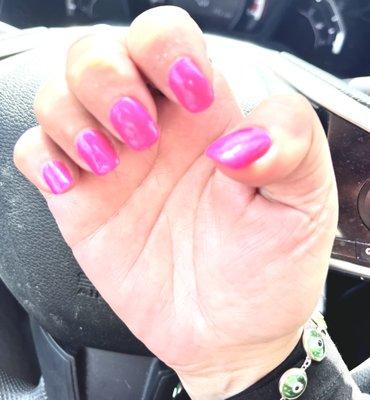 Bubble gum pink gel manicure! Left hand in car!