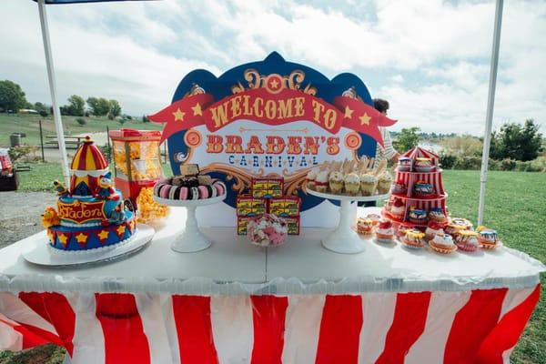 Thanks Tori, for the great picture of Braden's fun birthday carnival sign in action!  (Printed by JP Graphics)