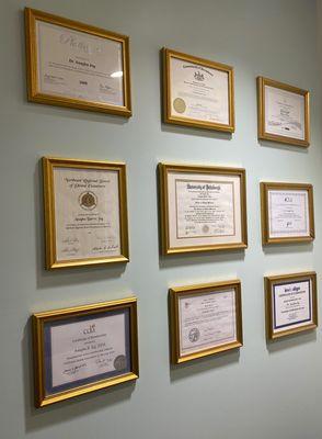 Dr. Jog's diplomas and certificates.