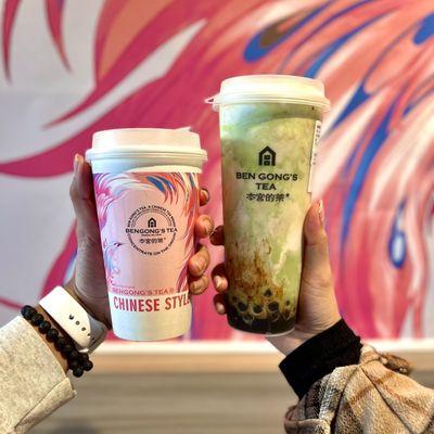 [L to R] Osmanthus Rice Milk Tea & Uji Matcha Cheese Slush w/Boba