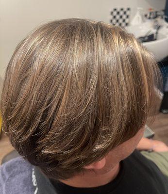 Haircut and Grey Blending with Highlights by Christine