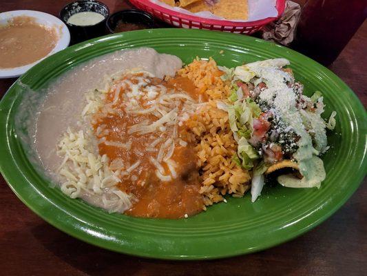 Create your own combo with chile relleno and beef flauta. Ole's bean dip is the best!