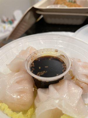 Steamed Shrimp Dumpling with a special sesame soy sauce