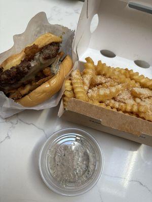 Black Truffle Burger, Black Truffle Parmesan Fries